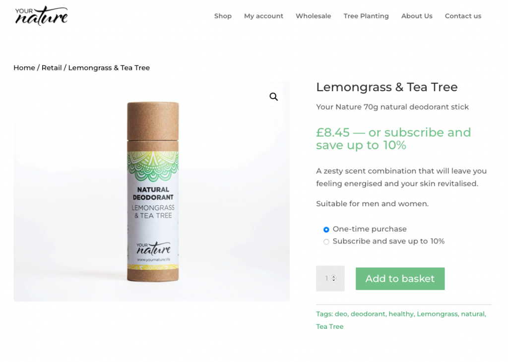 Your Nature Natural Deodorant, Lemongrass & Tea Tree
