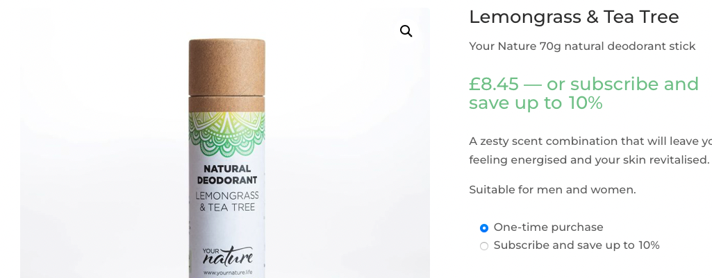 Your Nature Natural Deodorant, Lemongrass & Tea Tree