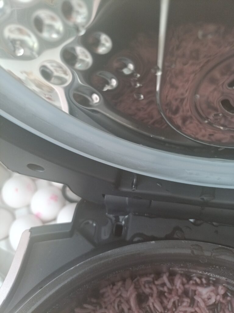 Inside lid collecting moisture after cooking rice